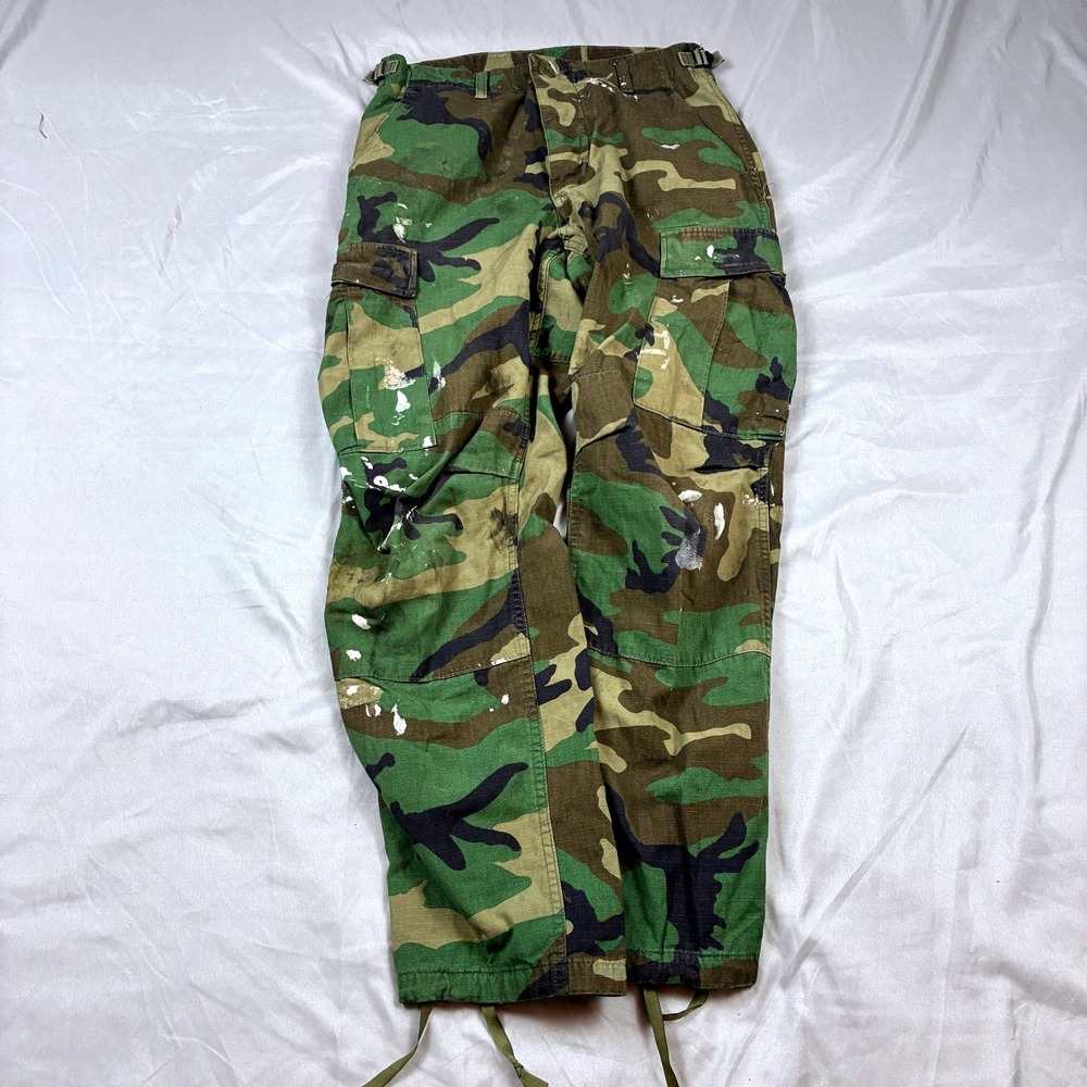VTG M81 BDU Woodland Camo Pants Trousers Cargo 28 x 29 Distressed Ripstop 80s